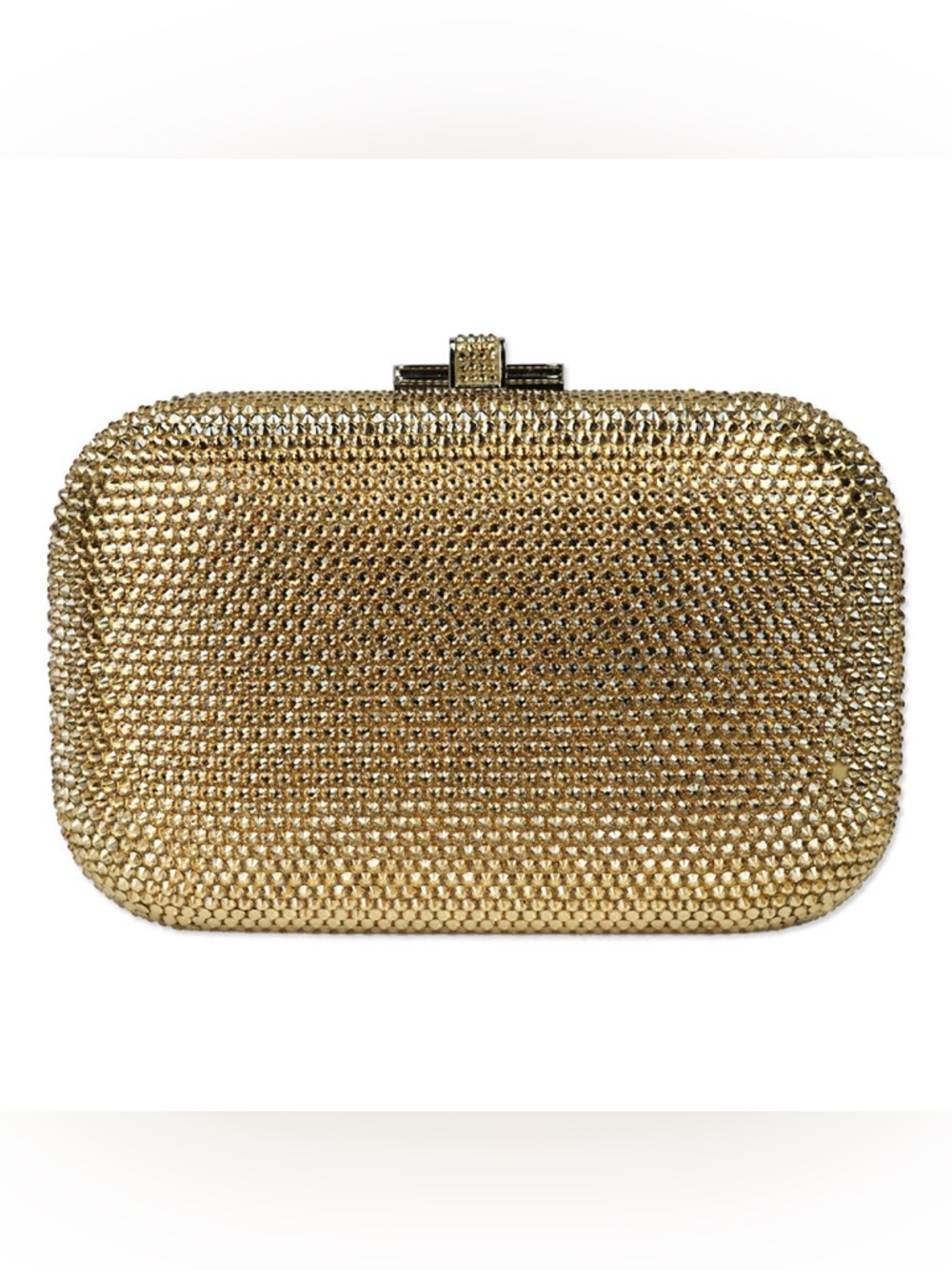 Judith Leiber Slide Champagne Full Bead Frame Clutch with Chain Strap/OS